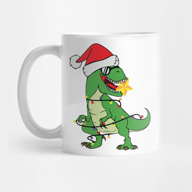 Funny T-rex Christmas Light Santa hat Tshirt by ssflower